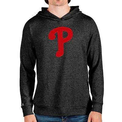 Men's Antigua Heathered Black Philadelphia Phillies Team Logo Absolute Pullover Hoodie