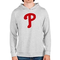 Men's Antigua Heathered Gray Philadelphia Phillies Team Logo Absolute Pullover Hoodie