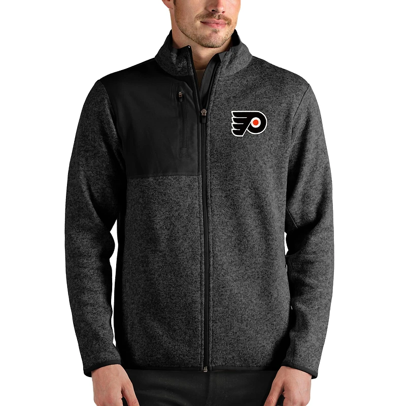 Men's Antigua Heathered Black Philadelphia Flyers Fortune Full-Zip Jacket