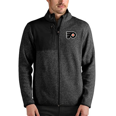 Men's Antigua Heathered Black Philadelphia Flyers Fortune Full-Zip Jacket
