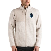 Men's Antigua Oatmeal Seattle Kraken Fortune Full-Zip Jacket