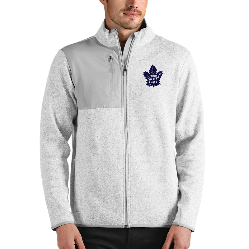 Men's Antigua Heathered Gray Toronto Maple Leafs Fortune Full-Zip Jacket
