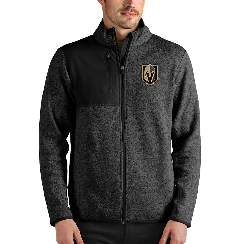 Men's Antigua Heathered Black Vegas Golden Knights Fortune Full-Zip Jacket