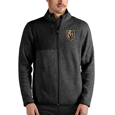 Men's Antigua Heathered Black Vegas Golden Knights Fortune Full-Zip Jacket