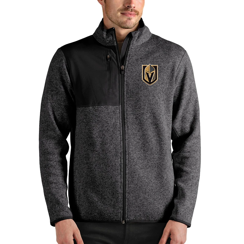 Men's Antigua Heathered Charcoal Vegas Golden Knights Fortune Full-Zip Jacket