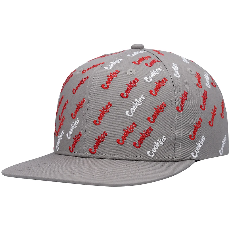 Men's Cookies Gray Triple Beam Allover Print Snapback Hat