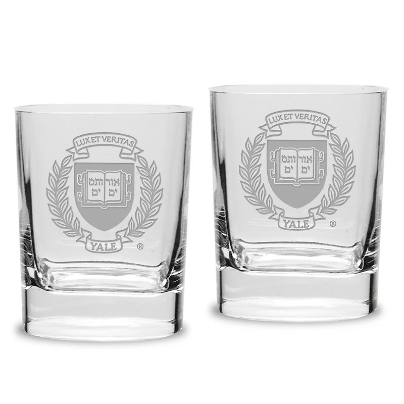 Yale Bulldogs 2-Piece 11.75oz. Square Double Old Fashioned Glass Set