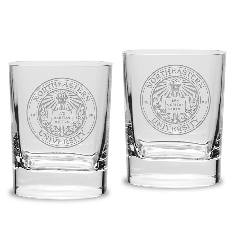 Northeastern Huskies 2-Piece 11.75oz. Square Double Old Fashioned Glass Set