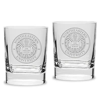 Northeastern Huskies 2-Piece 11.75oz. Square Double Old Fashioned Glass Set