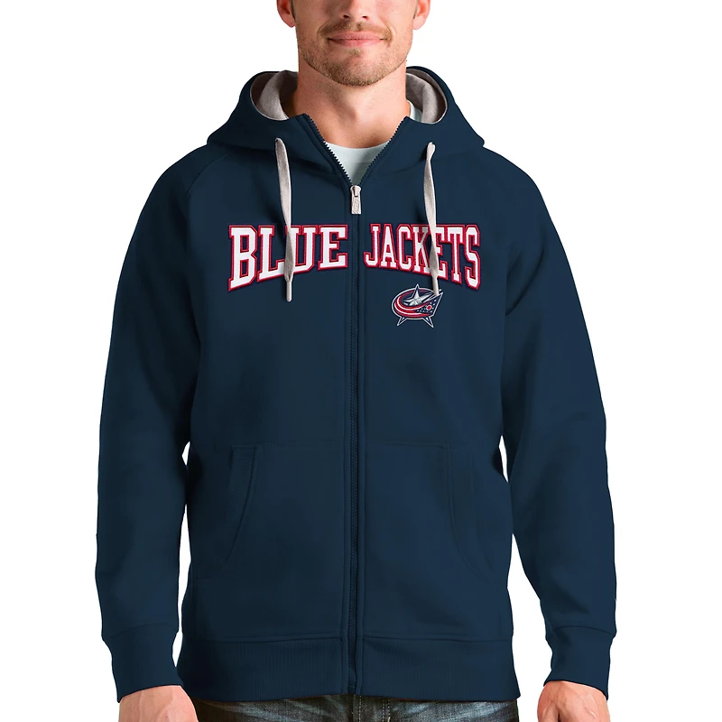 Men's Antigua Navy Columbus Blue Jackets Wordmark Victory Full-Zip Hoodie