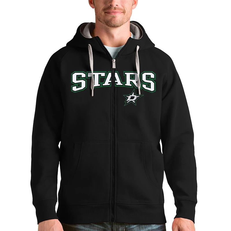 Men's Antigua Black Dallas Stars Wordmark Victory Full-Zip Hoodie