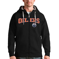 Men's Antigua Black Edmonton Oilers Wordmark Victory Full-Zip Hoodie