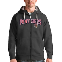 Men's Antigua Charcoal Florida Panthers Wordmark Victory Full-Zip Hoodie