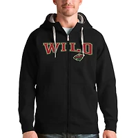 Men's Antigua Black Minnesota Wild Wordmark Victory Full-Zip Hoodie