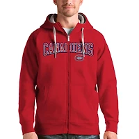 Men's Antigua Red Montreal Canadiens Wordmark Victory Full-Zip Hoodie
