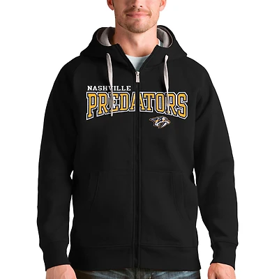 Men's Antigua Black Nashville Predators Wordmark Victory Full-Zip Hoodie