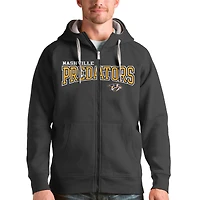 Men's Antigua Charcoal Nashville Predators Wordmark Victory Full-Zip Hoodie