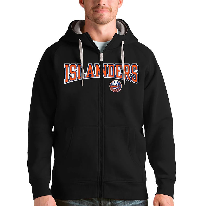 Men's Antigua Black New York Islanders Wordmark Victory Full-Zip Hoodie
