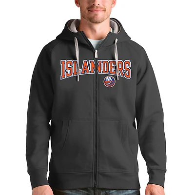 Men's Antigua Charcoal New York Islanders Wordmark Victory Full-Zip Hoodie