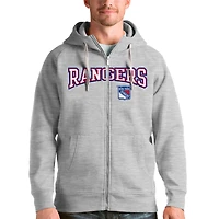 Men's Antigua Heathered Gray New York Rangers Wordmark Victory Full-Zip Hoodie