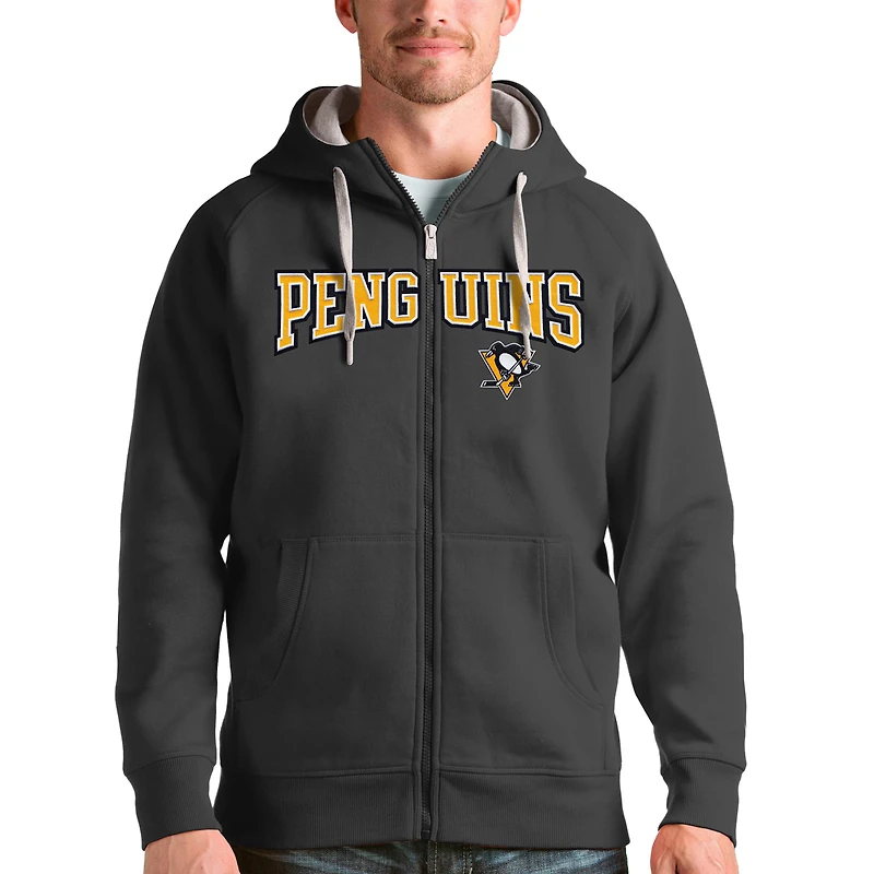 Men's Antigua Charcoal Pittsburgh Penguins Wordmark Victory Full-Zip Hoodie