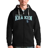 Men's Antigua Black Seattle Kraken Wordmark Victory Full-Zip Hoodie
