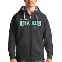 Men's Antigua Charcoal Seattle Kraken Wordmark Victory Full-Zip Hoodie