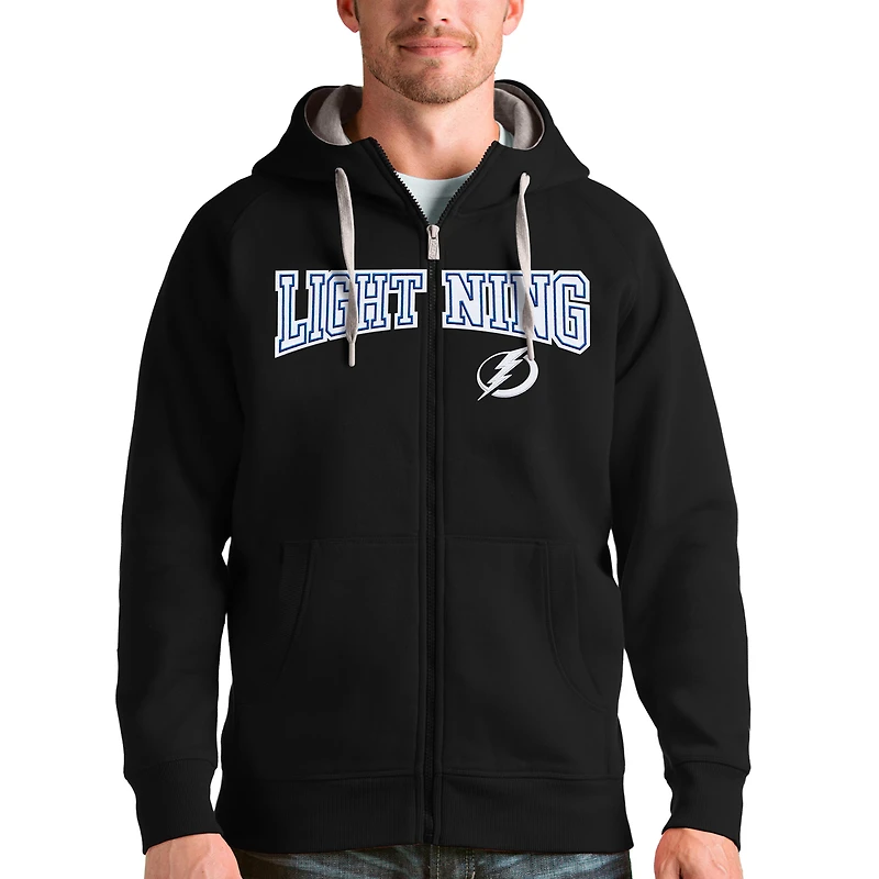 Men's Antigua Black Tampa Bay Lightning Wordmark Victory Full-Zip Hoodie
