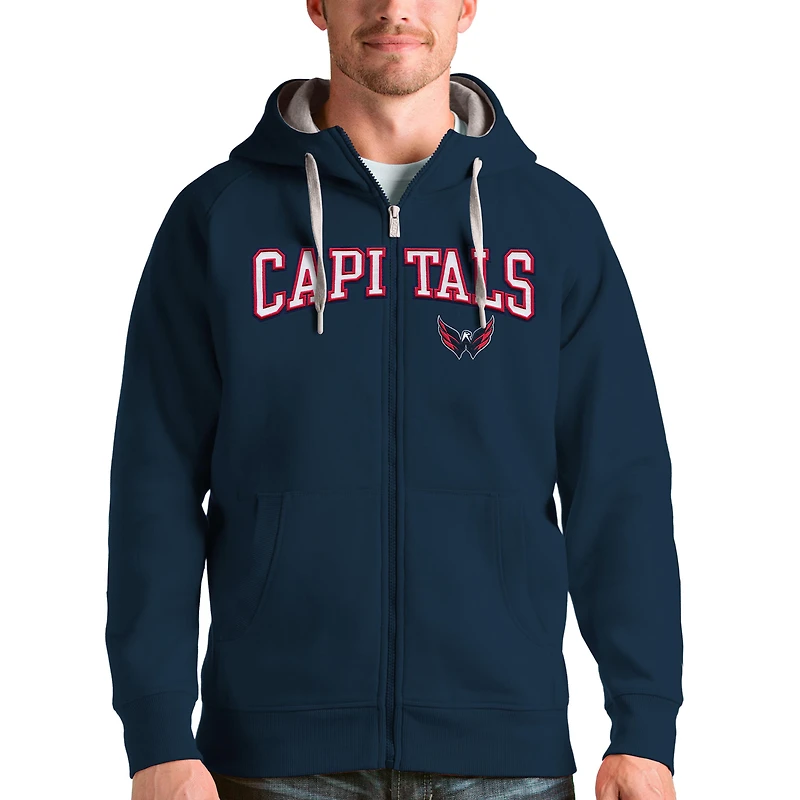Men's Antigua Navy Washington Capitals Wordmark Victory Full-Zip Hoodie