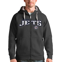 Men's Antigua Charcoal Winnipeg Jets Wordmark Victory Full-Zip Hoodie