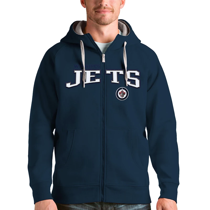 Men's Antigua Navy Winnipeg Jets Wordmark Victory Full-Zip Hoodie
