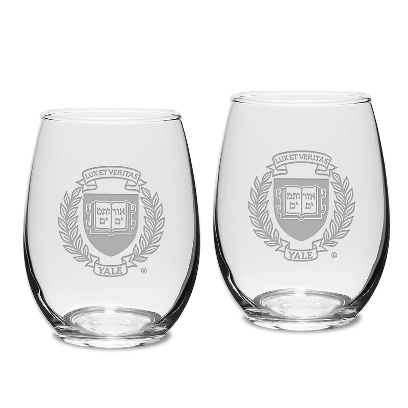 Yale Bulldogs 2-Piece 15oz. Stemless Wine Glass Set