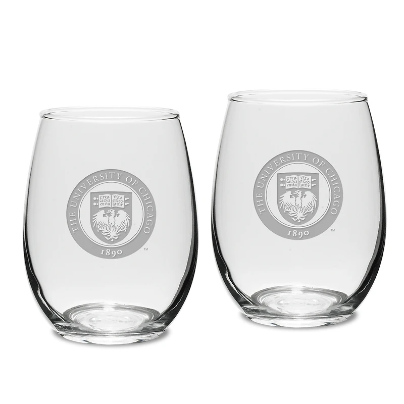 Chicago Maroons 2-Piece 15oz. Stemless Wine Glass Set
