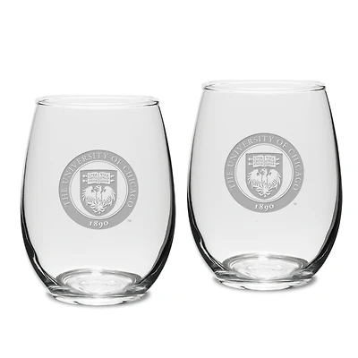 Chicago Maroons 2-Piece 15oz. Stemless Wine Glass Set