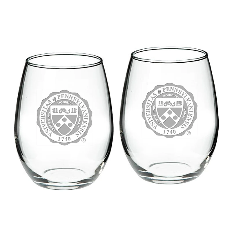 Pennsylvania Quakers 2-Piece 21oz. Stemless Wine Glass Set