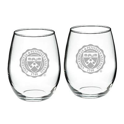 Pennsylvania Quakers 2-Piece 21oz. Stemless Wine Glass Set