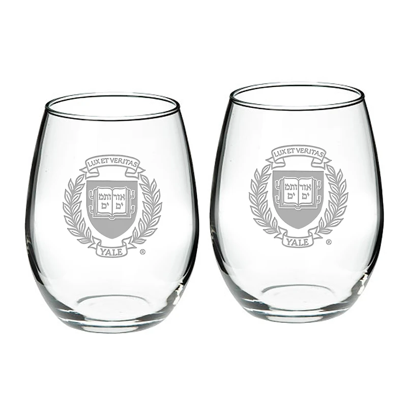 Yale Bulldogs 2-Piece 21oz. Stemless Wine Glass Set