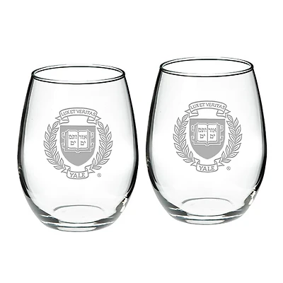 Yale Bulldogs 2-Piece 21oz. Stemless Wine Glass Set