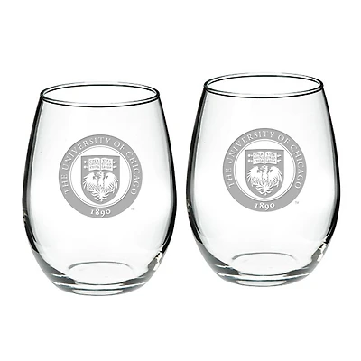 Chicago Maroons 2-Piece 21oz. Stemless Wine Glass Set