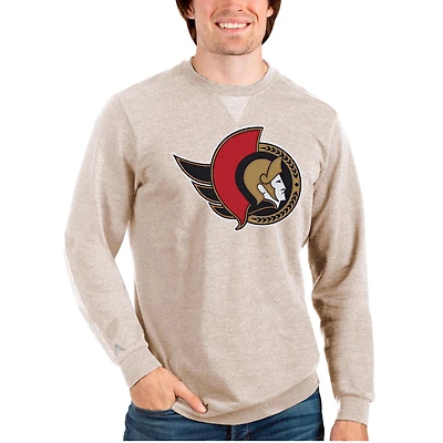Men's Antigua Oatmeal Ottawa Senators Team Logo Reward Crewneck Pullover Sweatshirt