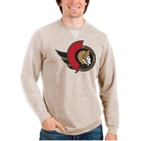 Men's Antigua Oatmeal Ottawa Senators Team Logo Reward Crewneck Pullover Sweatshirt