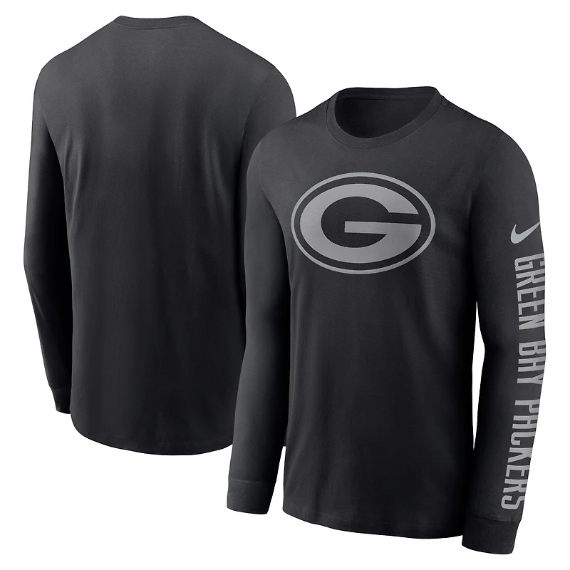 Men's Nike Black Green Bay Packers RFLCTV Name and Logo T-Shirt