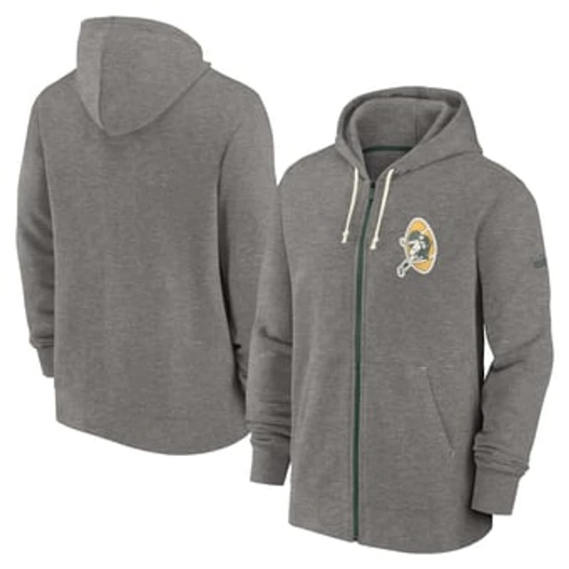 Men's Nike Heather Charcoal Green Bay Packers Historic Lifestyle Full-Zip Hoodie