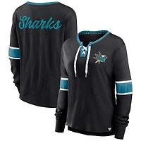 Women's Fanatics Black San Jose Sharks Effervescent Exclusive Notch Neck Lace-Up Long Sleeve Slub T-Shirt