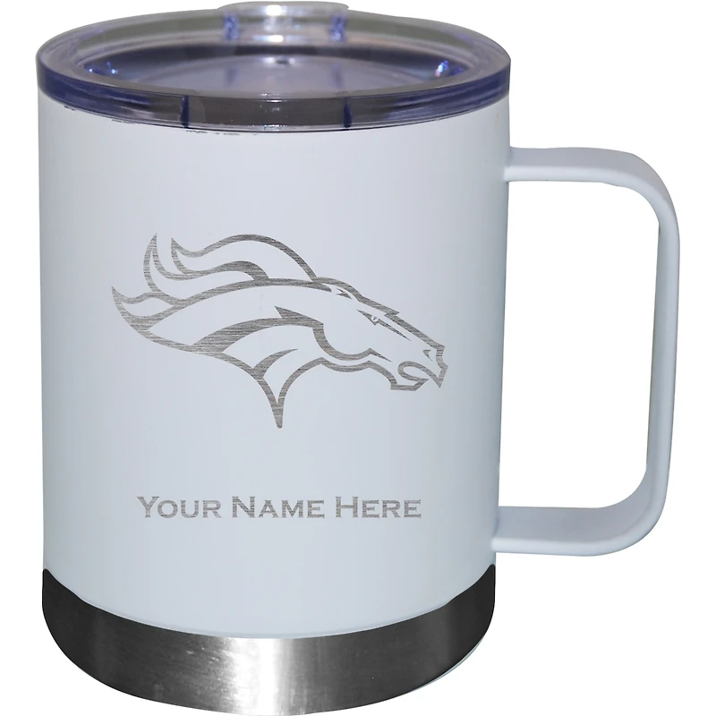 White Denver Broncos 12oz. Personalized Stainless Steel Lowball with Handle