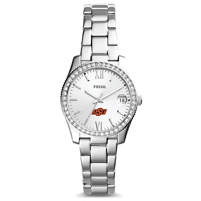 Women's Fossil Silver Oklahoma State Cowboys Scarlette Mini Three-Hand Date Watch