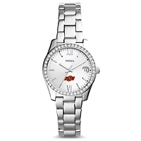 Women's Fossil Silver Oklahoma State Cowboys Scarlette Mini Three-Hand Date Watch