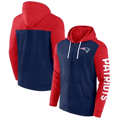 Men's Fanatics Heather Navy New England Patriots Down and Distance Full-Zip Hoodie
