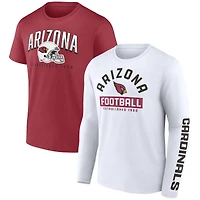 Men's Fanatics Cardinal/White Arizona Cardinals Long and Short Sleeve Two-Pack T-Shirt