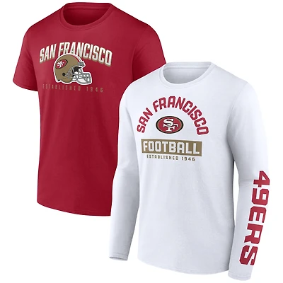 Men's Fanatics Scarlet/White San Francisco 49ers Long and Short Sleeve Two-Pack T-Shirt